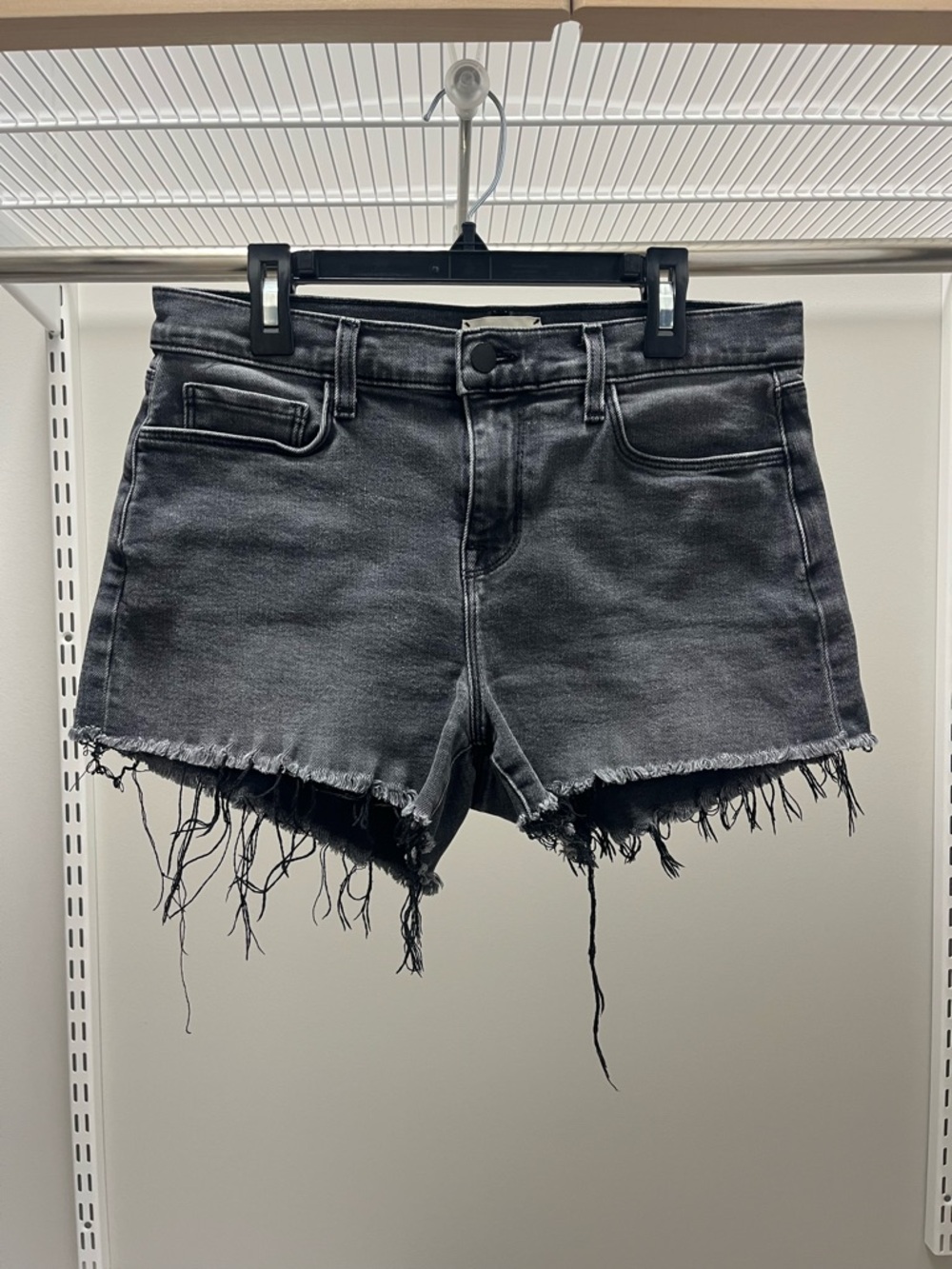 L'AGENCE Black Distressed Frayed Hem Jean Shorts